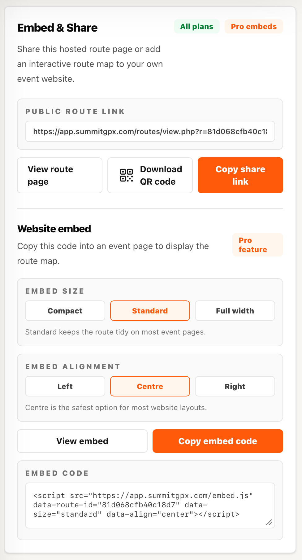 Screenshot of uploading a GPX route in SummitGPX