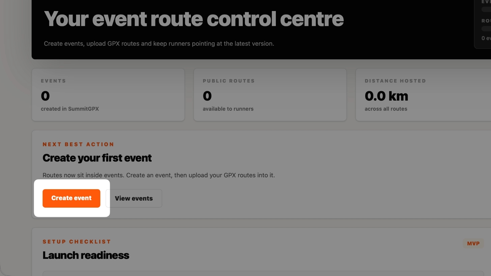 Screenshot of creating an event in SummitGPX