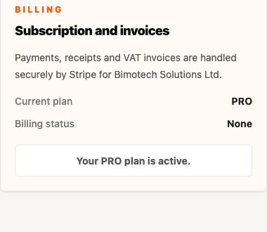 Screenshot of SummitGPX billing details