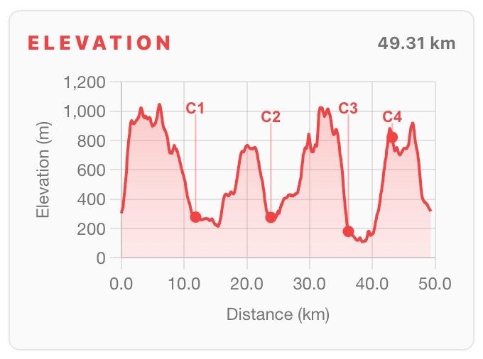 Screenshot of a route elevation profile