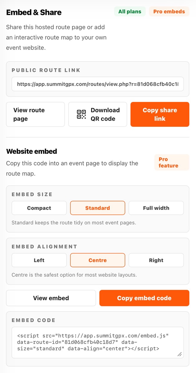 Screenshot of uploading a GPX route in SummitGPX
