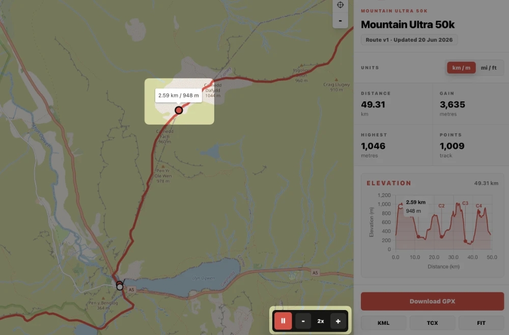 Screenshot of an interactive route map