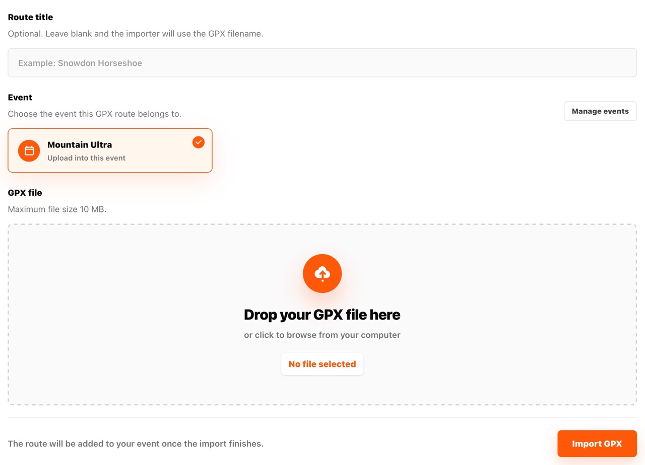 Screenshot of route sharing options in SummitGPX