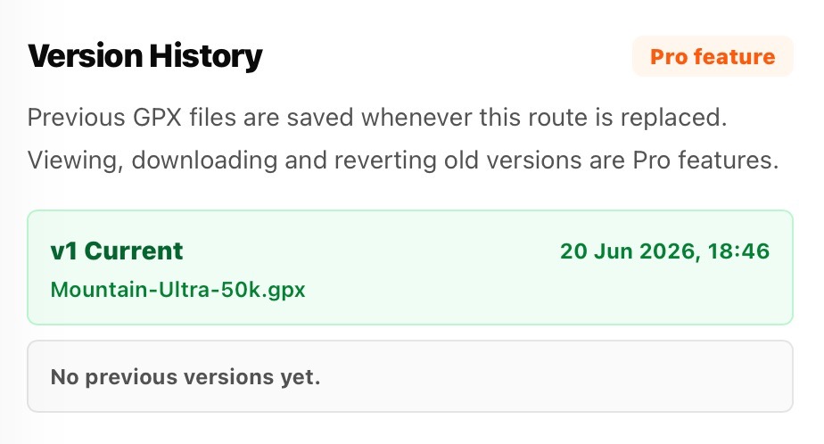 Screenshot of route update information